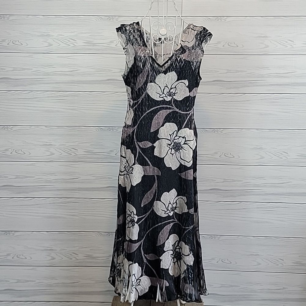 Komarov Sleeveless Midi Dress Black and Cream Floral Womens Size M